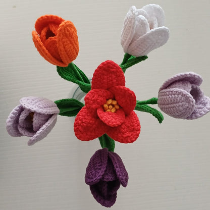 El Örgüsü Amigurumi Lale - Tekli Dekoratif Örgü Çiçek