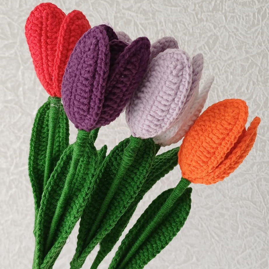 El Örgüsü Amigurumi Lale - Tekli Dekoratif Örgü Çiçek
