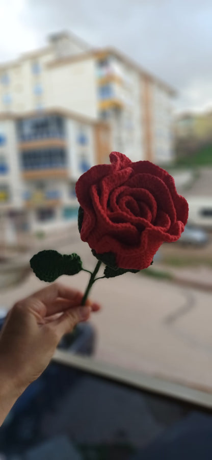 Sonsuz Aşk: El Örgüsü Tekli Kırmızı Gül - Solmayan Hediye